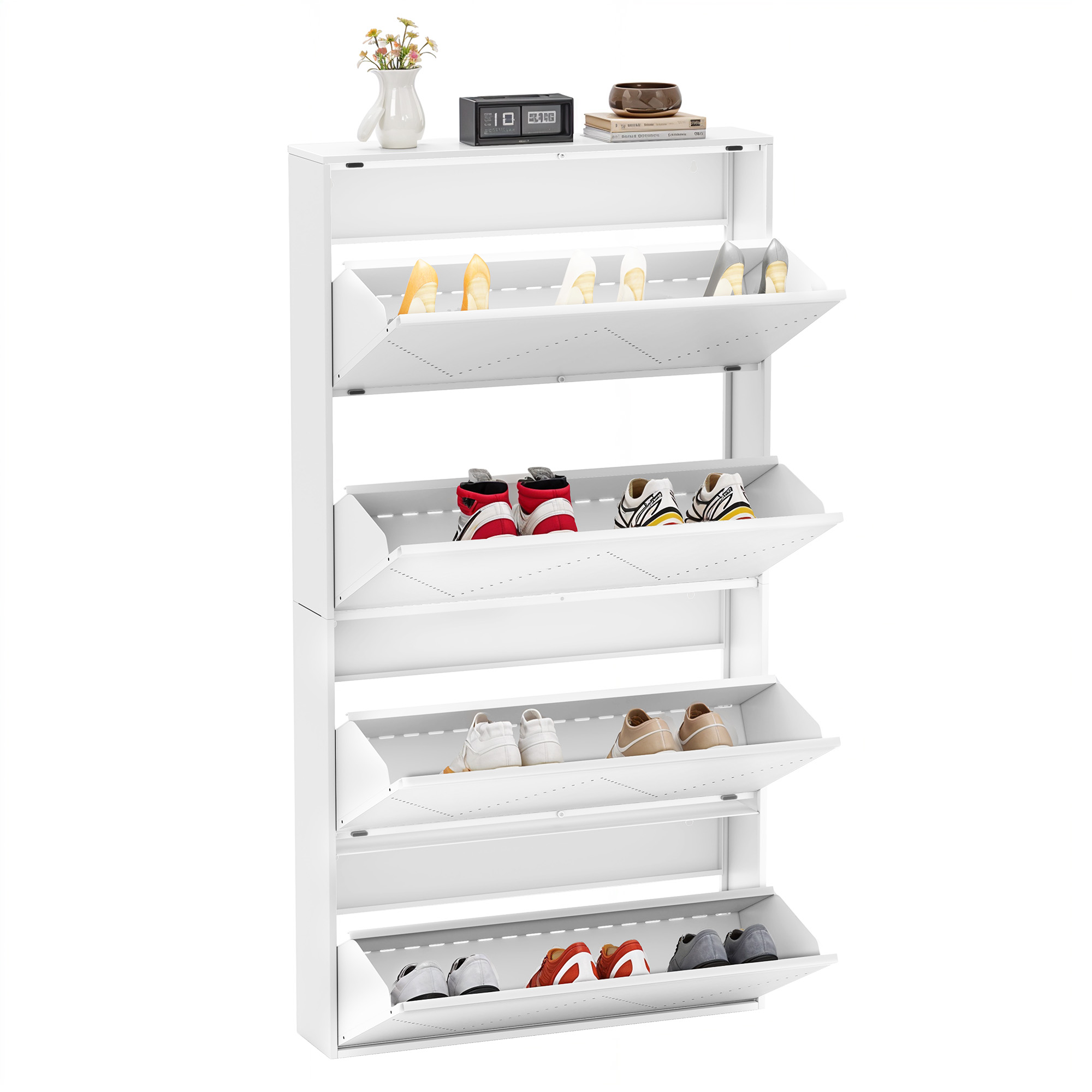 56.3"H Metal Shoe Storage Cabinet 4 Flip Drawers Shoe Organizer for Small Spaces - Picture 21 of 22