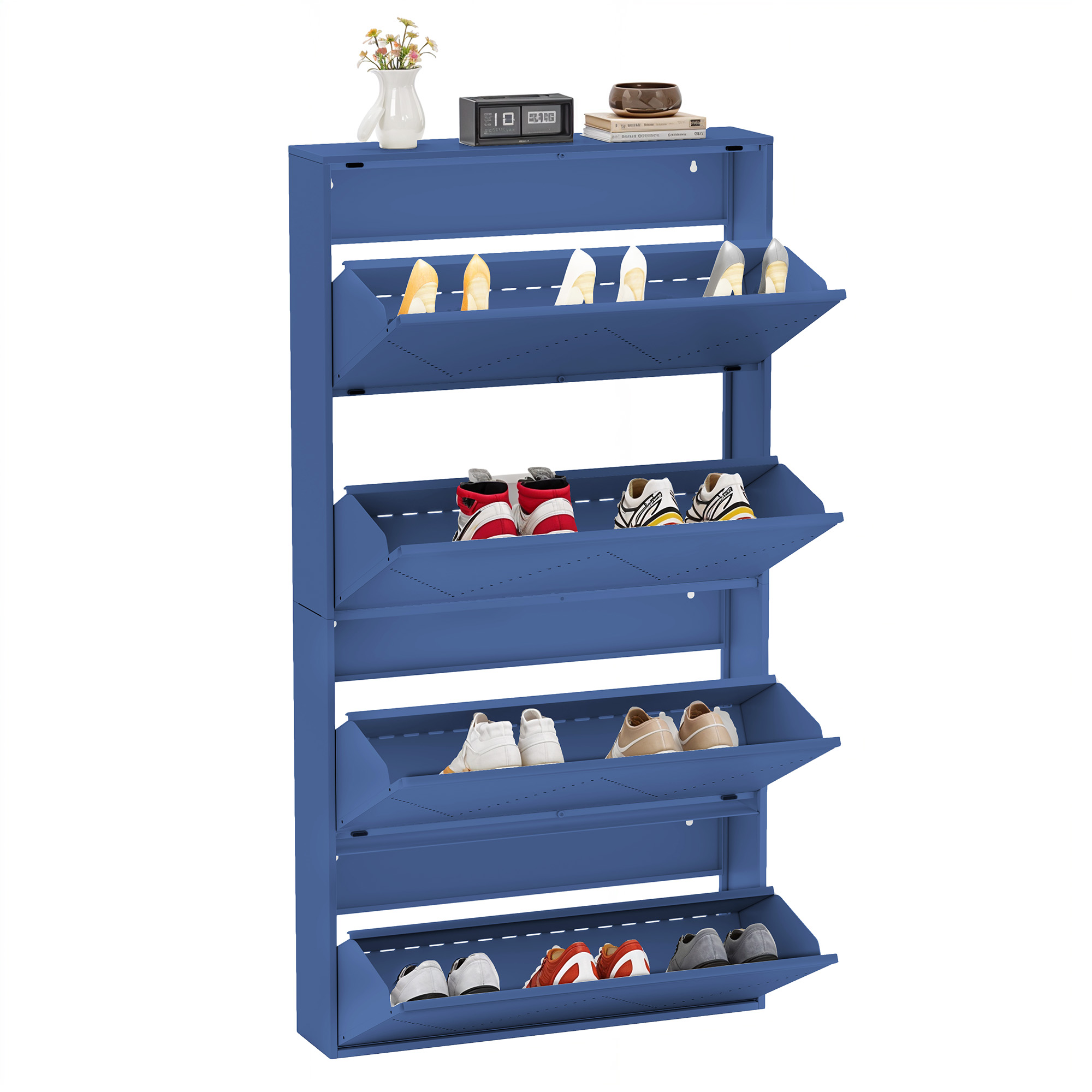 56.3"H Metal Shoe Storage Cabinet 4 Flip Drawers Shoe Organizer for Small Spaces - Picture 22 of 22