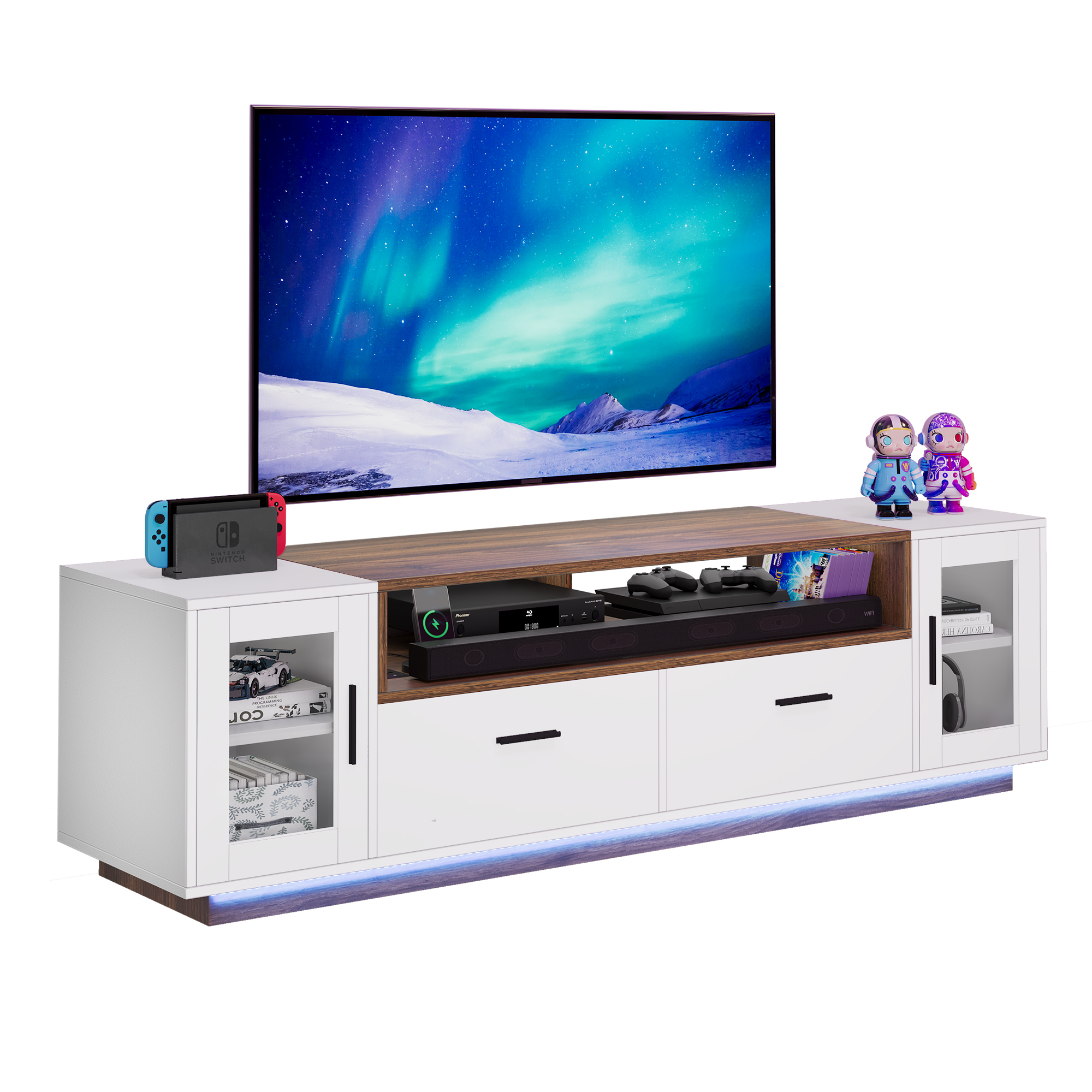 TV Stand for 50 to 70 inch TV Entertainment Center w/ Power Outlet & LED Lights - Picture 24 of 26