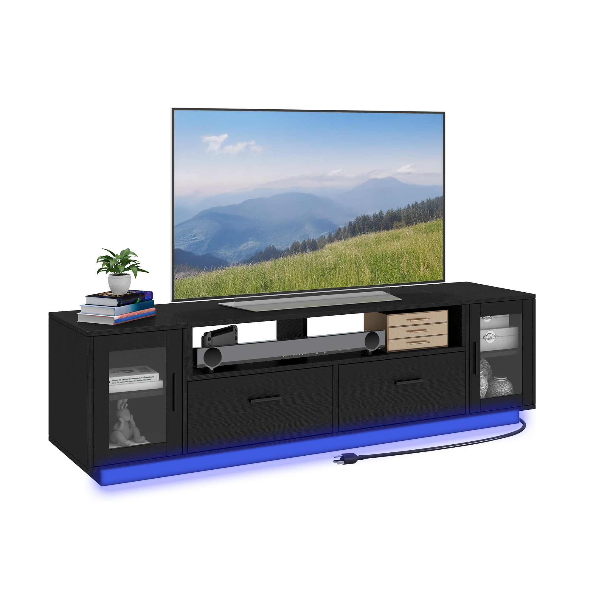 TV Stand for 50 to 70 inch TV Entertainment Center w/ Power Outlet & LED Lights - Picture 25 of 26