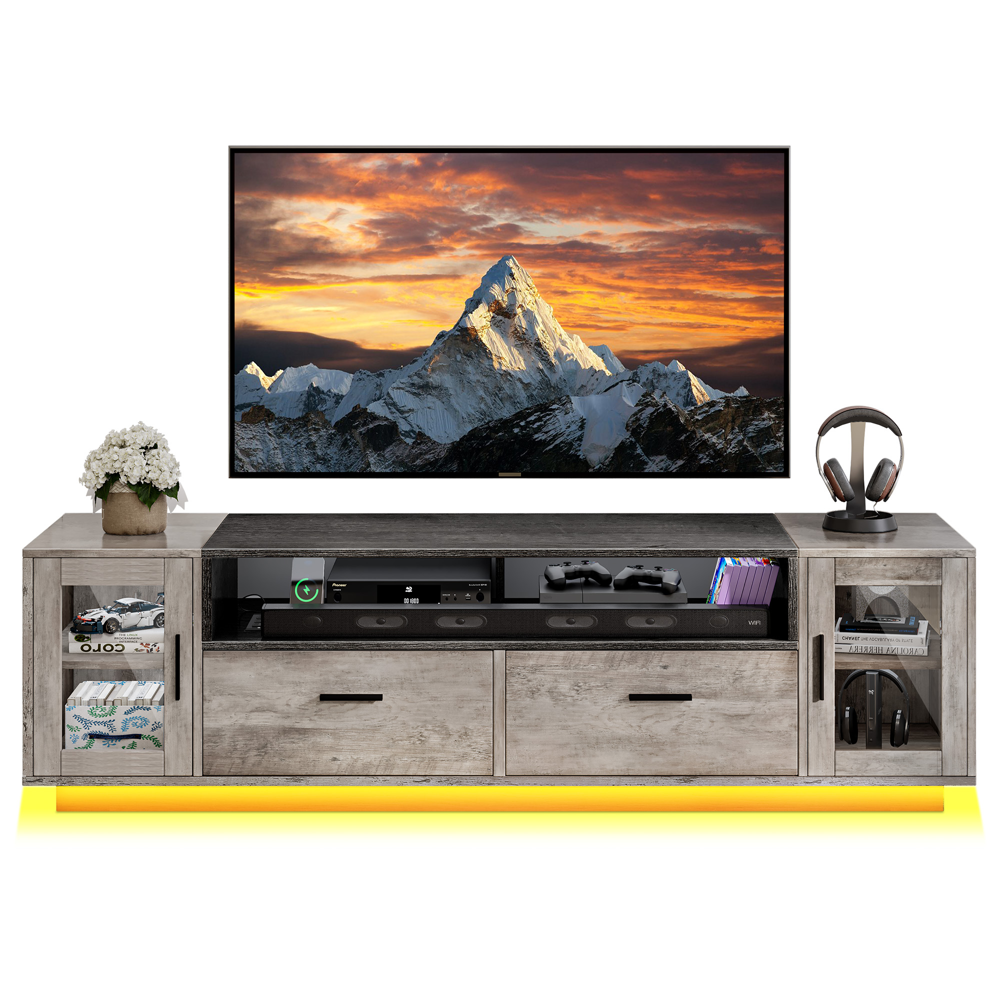 TV Stand for 50 to 70 inch TV Entertainment Center w/ Power Outlet & LED Lights - Picture 26 of 26
