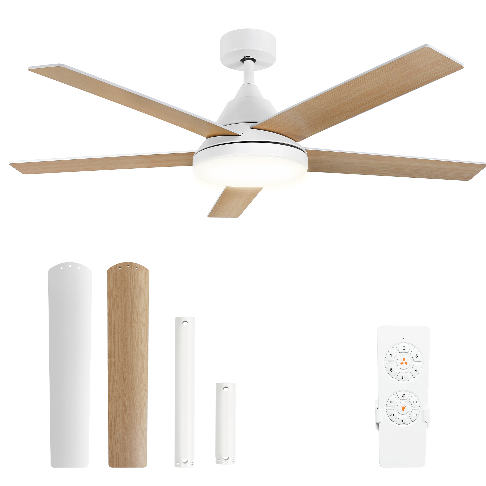 52" Ceiling Fan 5 Reversible Dual Finish Blades w/Quiet DC Motor for Living Room - Picture 13 of 14