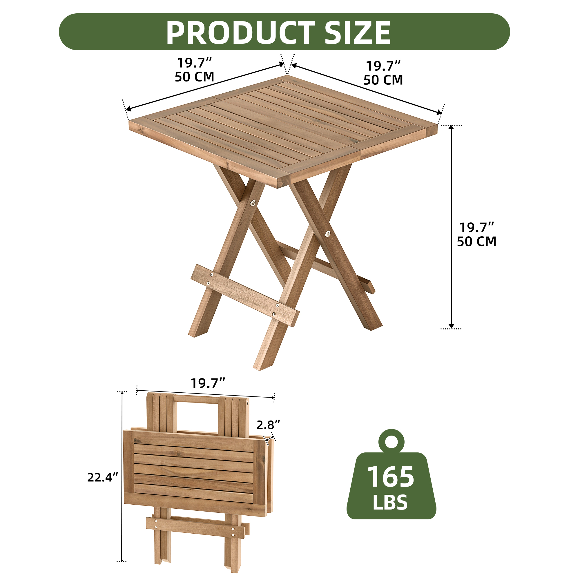 Patio Garden Foldable Acacia Wood Side Coffee Table w/X-Frame & Slatted Tabletop - Picture 16 of 16