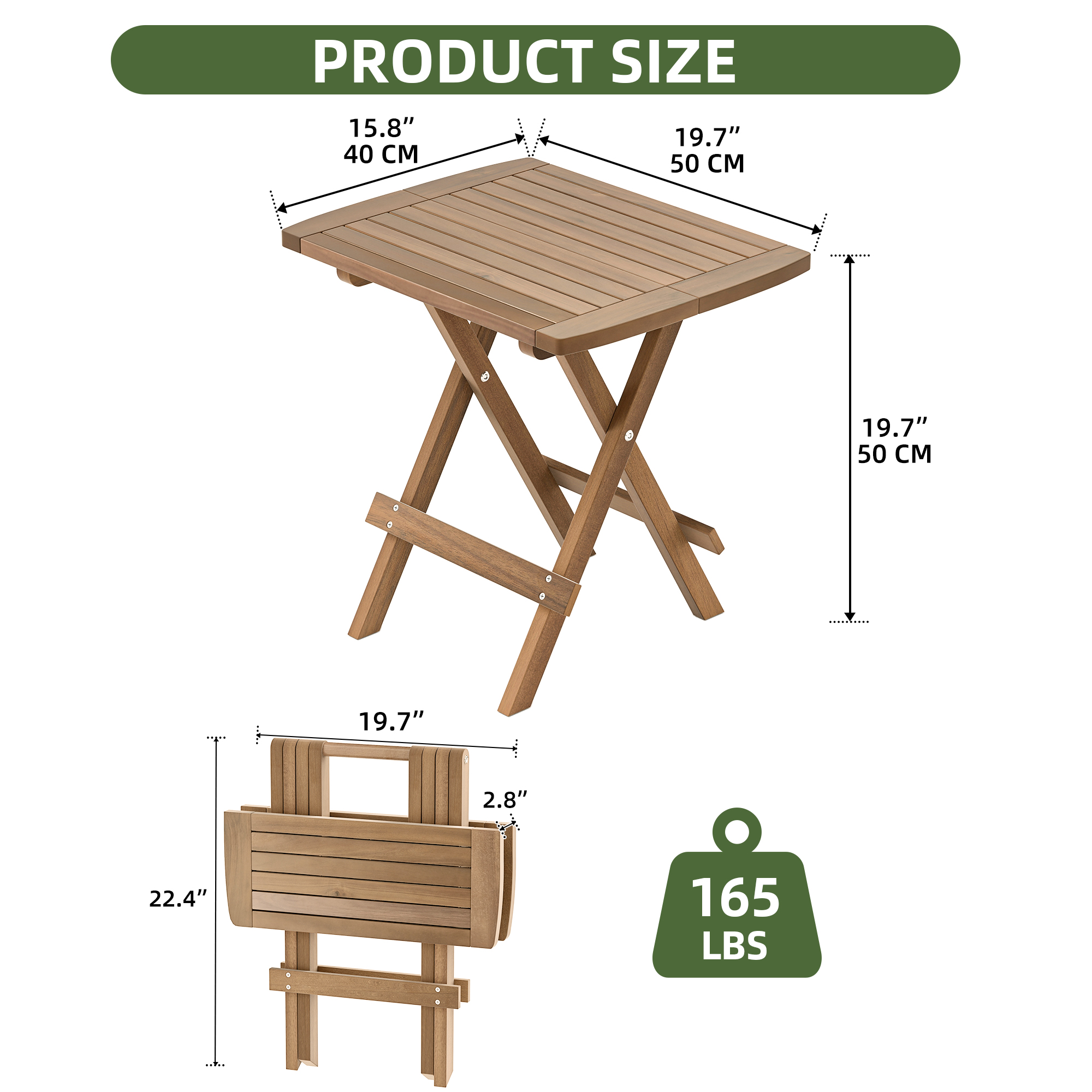 Patio Garden Foldable Acacia Wood Side Coffee Table w/X-Frame & Slatted Tabletop - Picture 15 of 16