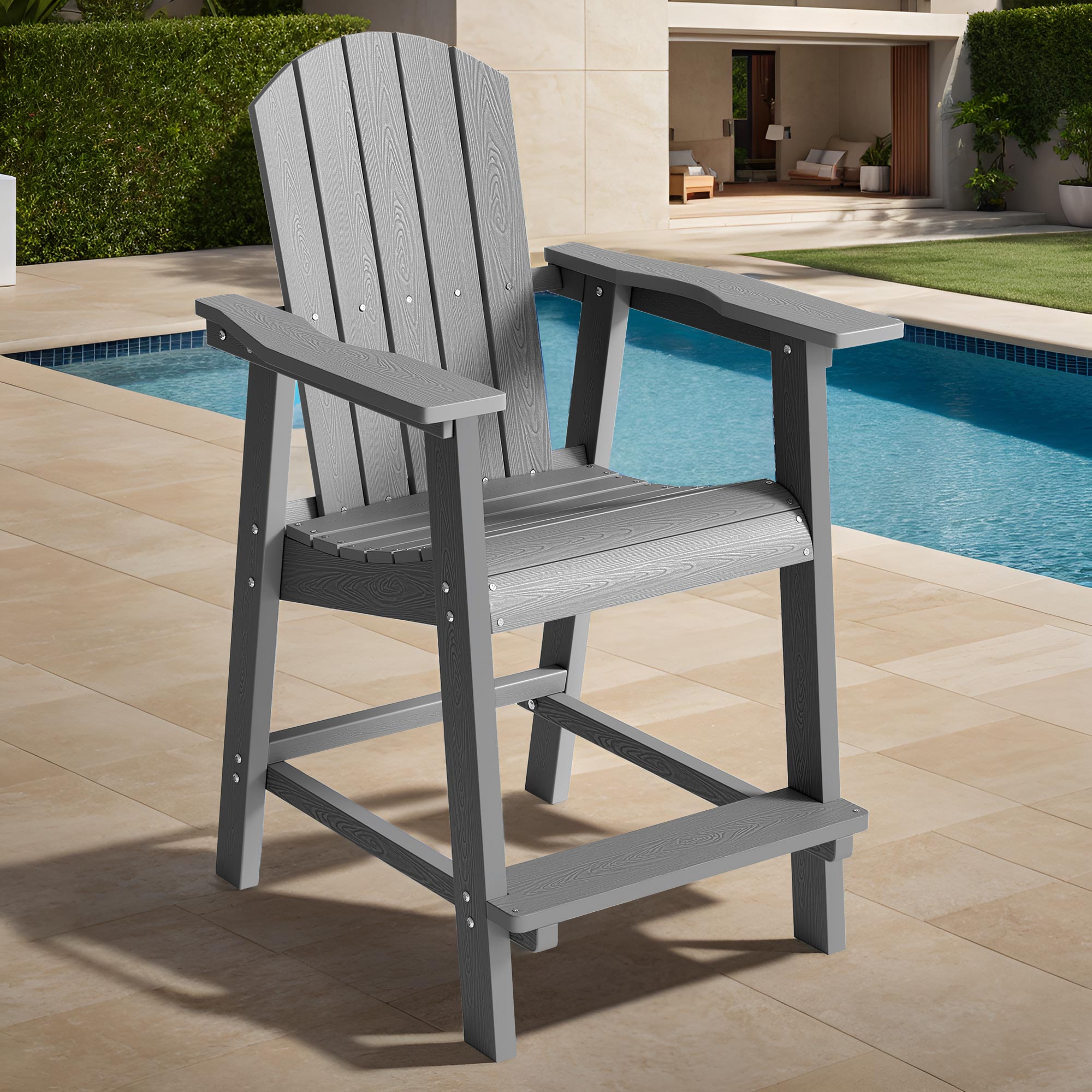 25 Inch Adirondack Chair Poly Bar Height Balcony Chair Weather Resistant Outdoor - Picture 26 of 27
