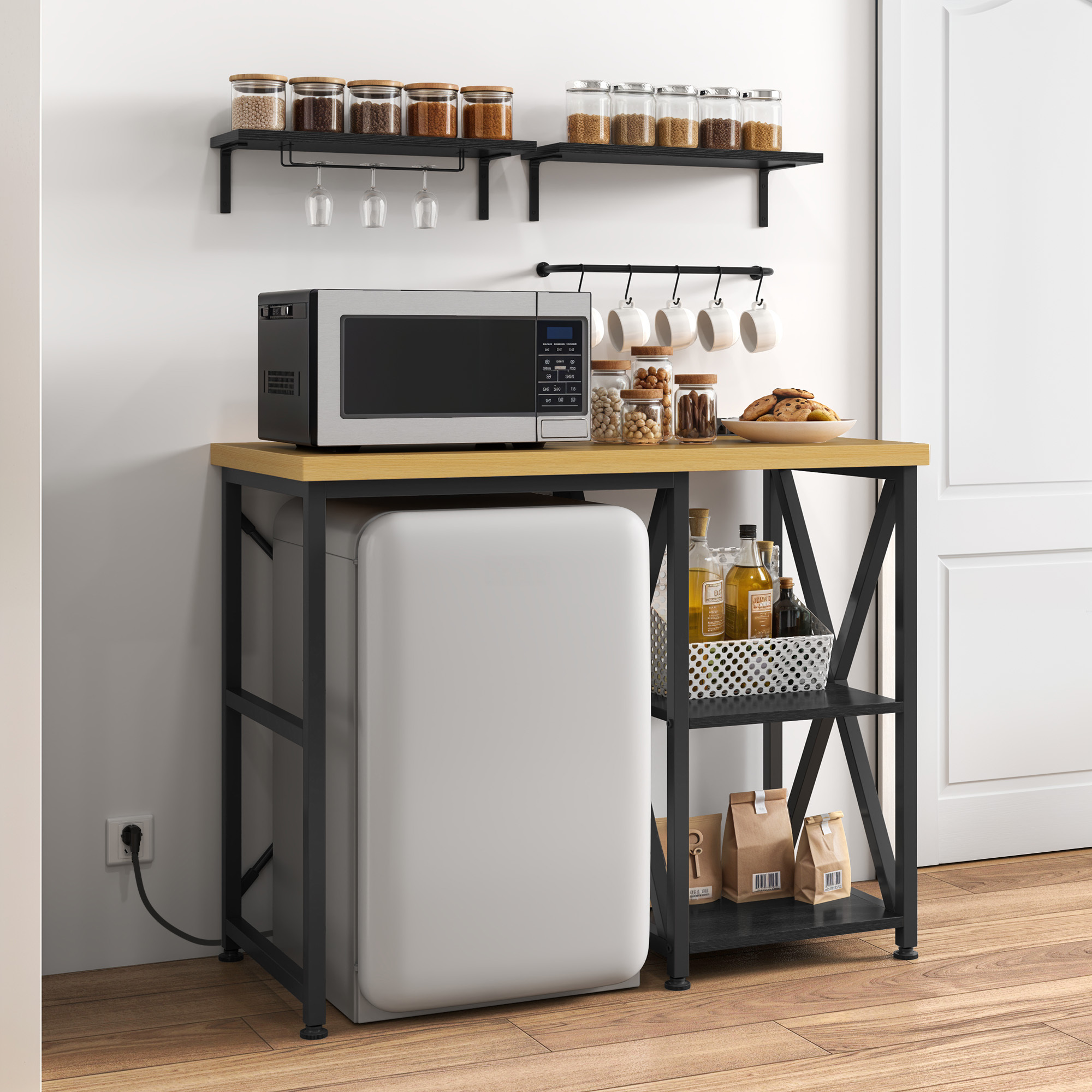 3-Tier Mini Fridge Cabinet With Storage Kitchen Bakers Rack