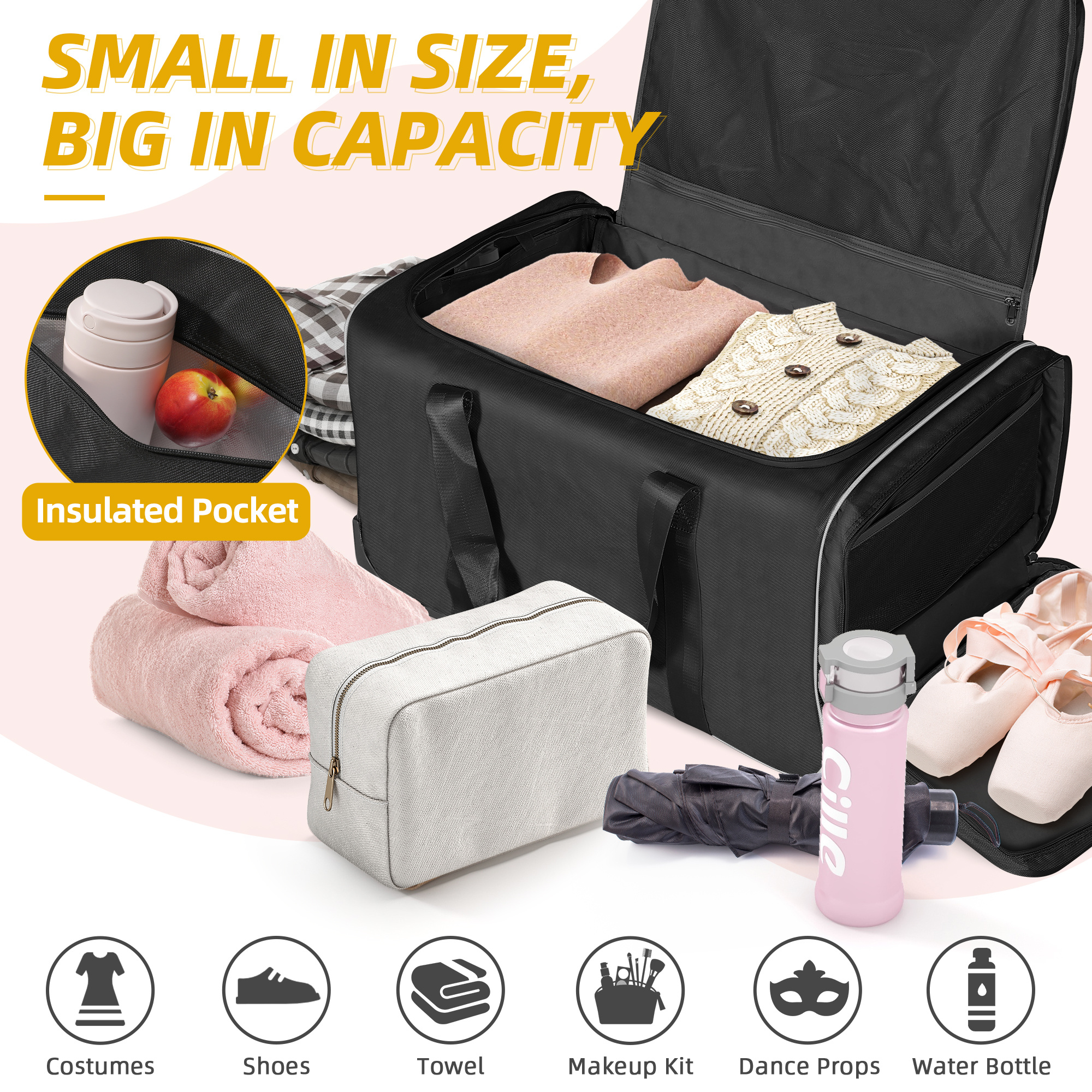 Shopsource 28" Rolling Dance Duffle Bag with Garment Rack