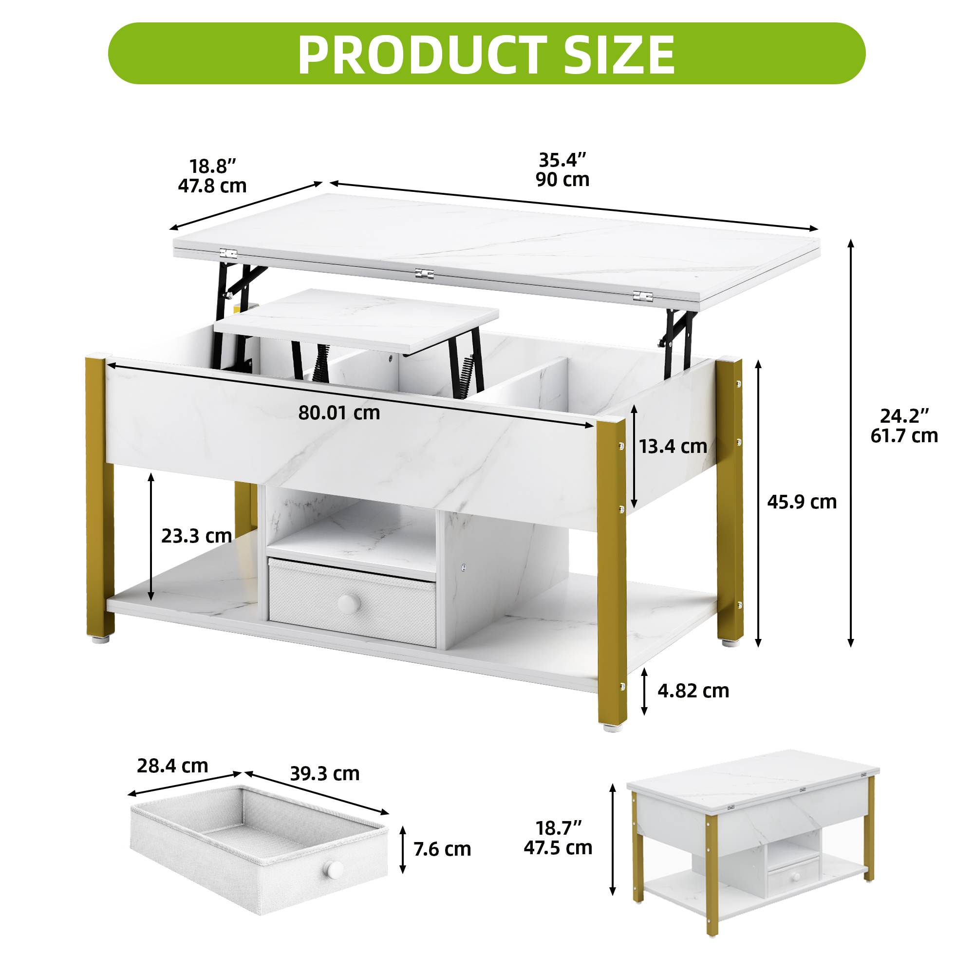 4 in 1 Lift Top Coffee Table with Storage Drawers for Home Living Room Office - Picture 10 of 10