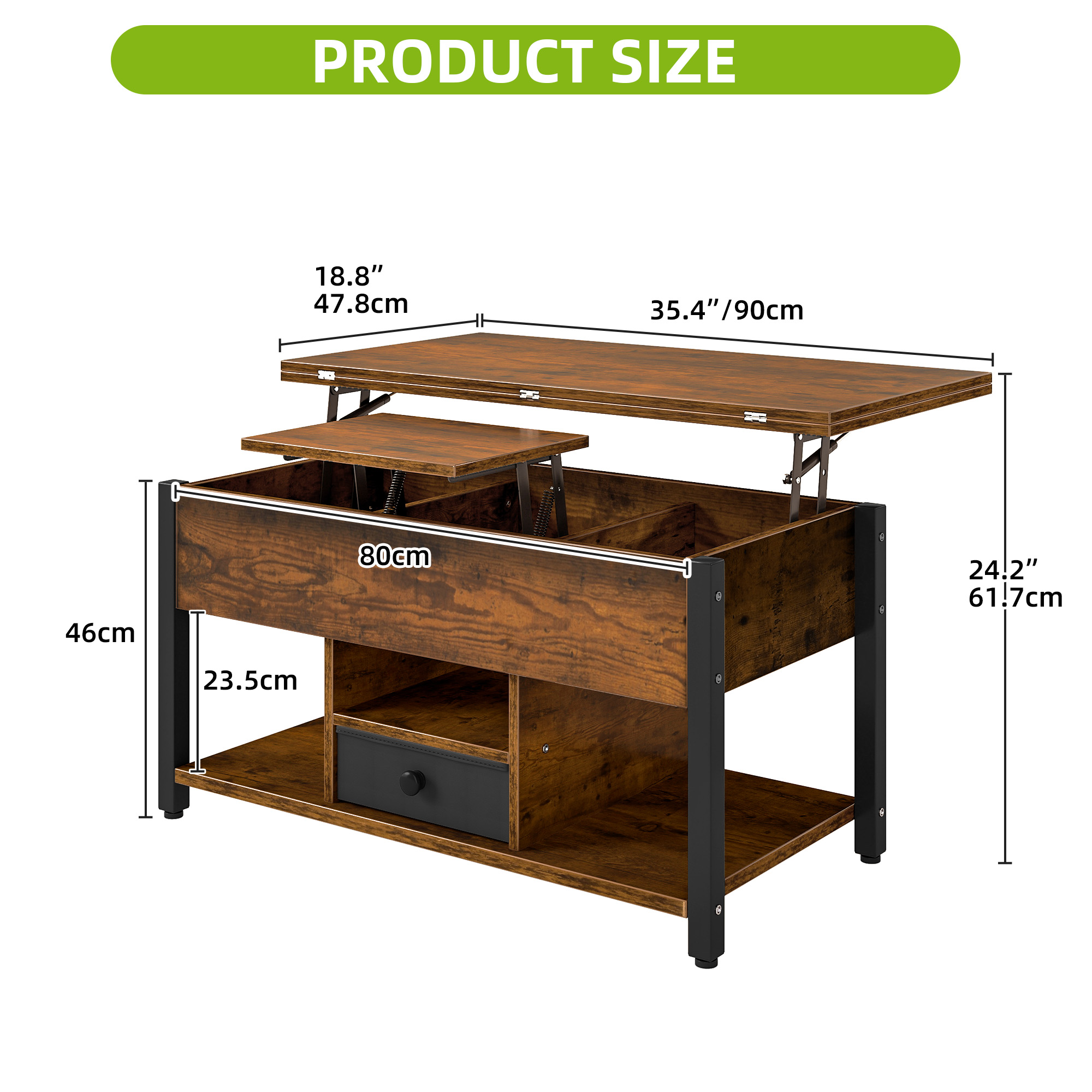 4 in 1 Lift Top Coffee Table with Storage Drawers for Home Living Room Office