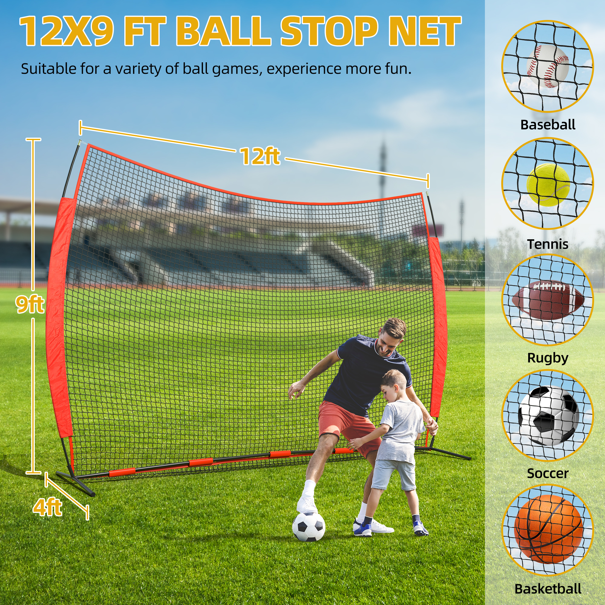 Shopsource 12x9/20x10ft Barricade Backstop Net Ball Sports Barrier Practice Net