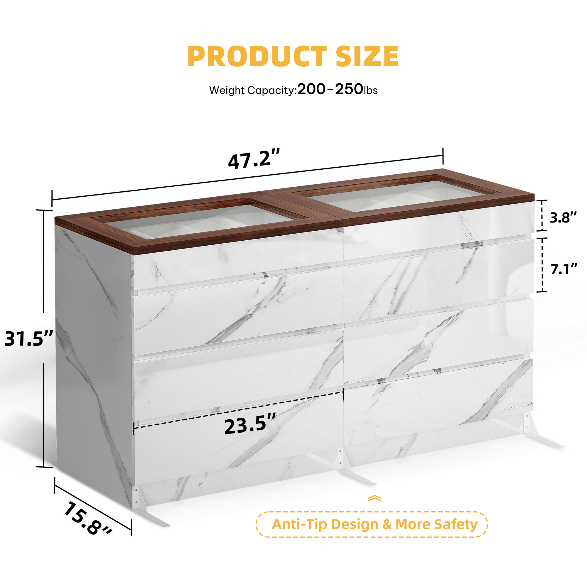 8 Drawer Dresser with LED Light Double Storage Glass Top High Gloss Organizer - Picture 19 of 19