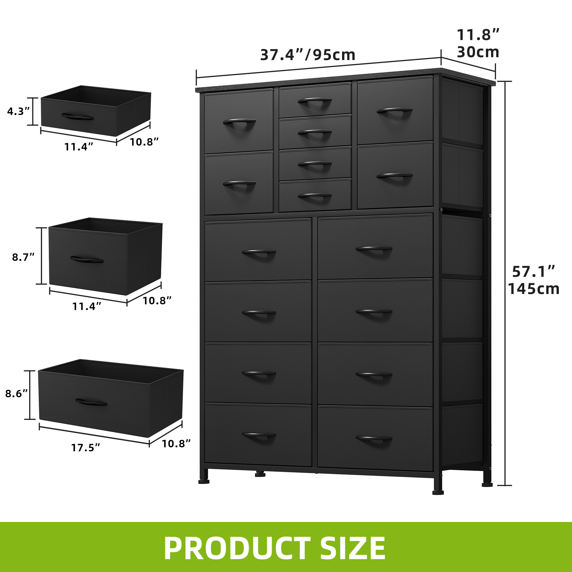TAUS Dresser with 8/9/10/16 Drawers Fabric Storage Tower Tall Chest Organizer - Picture 34 of 60
