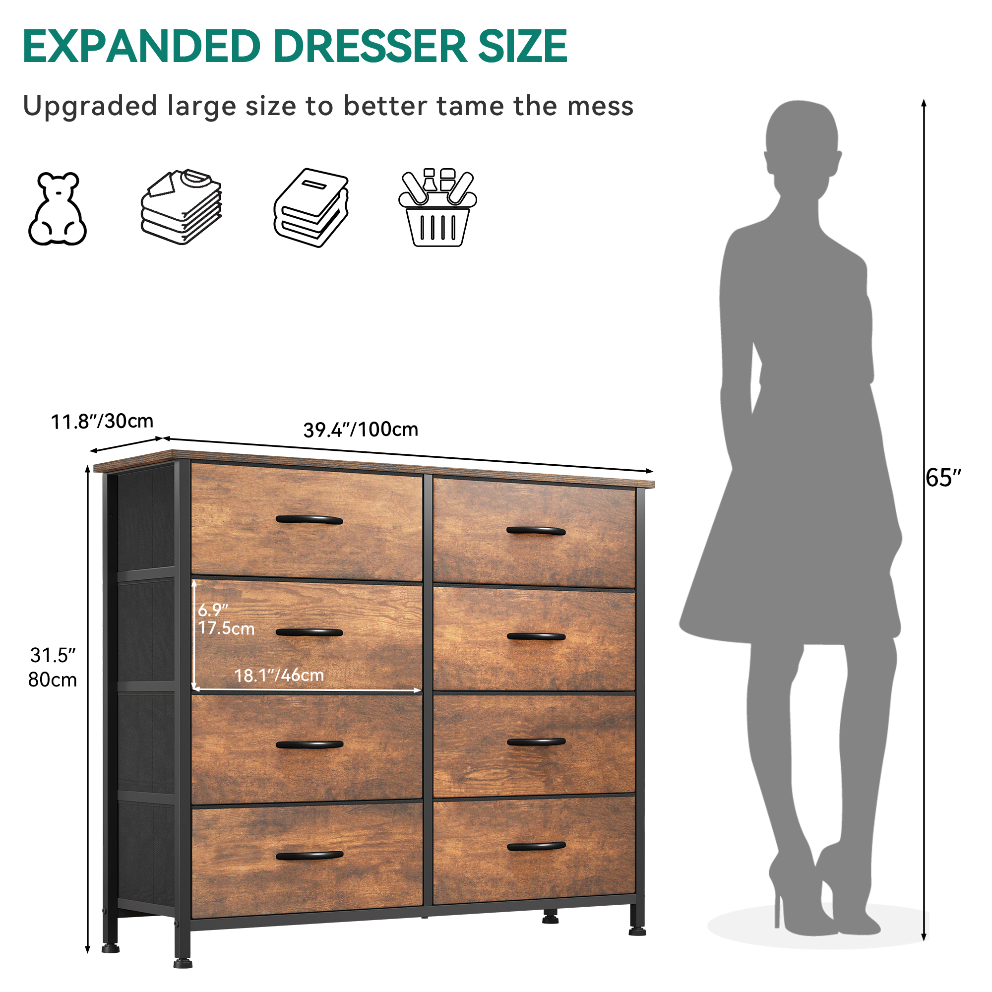 TAUS Dresser with 8/9/10/16 Drawers Fabric Storage Tower Tall Chest Organizer - Picture 38 of 60