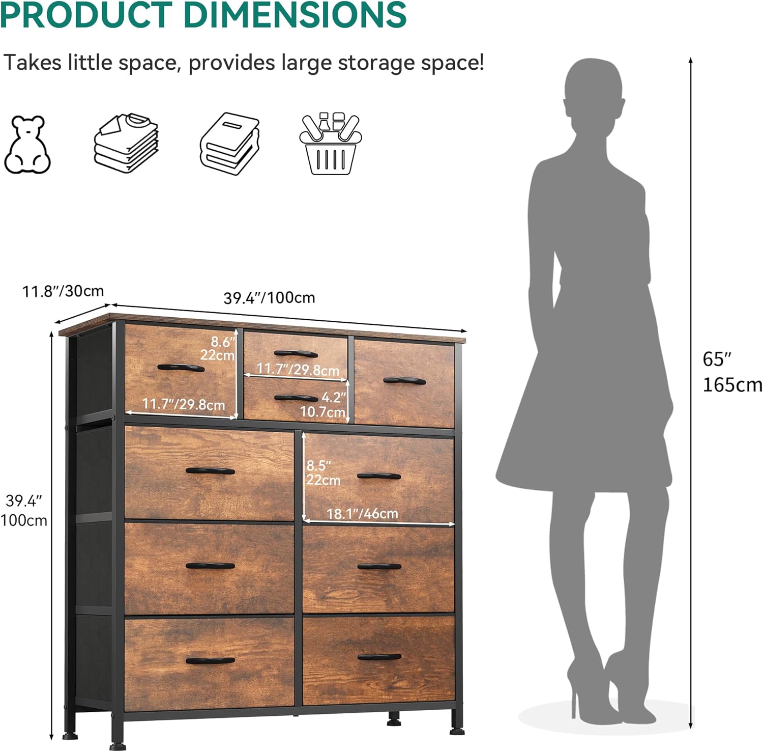 TAUS Dresser with 8/9/10/16 Drawers Fabric Storage Tower Tall Chest Organizer - Picture 52 of 60