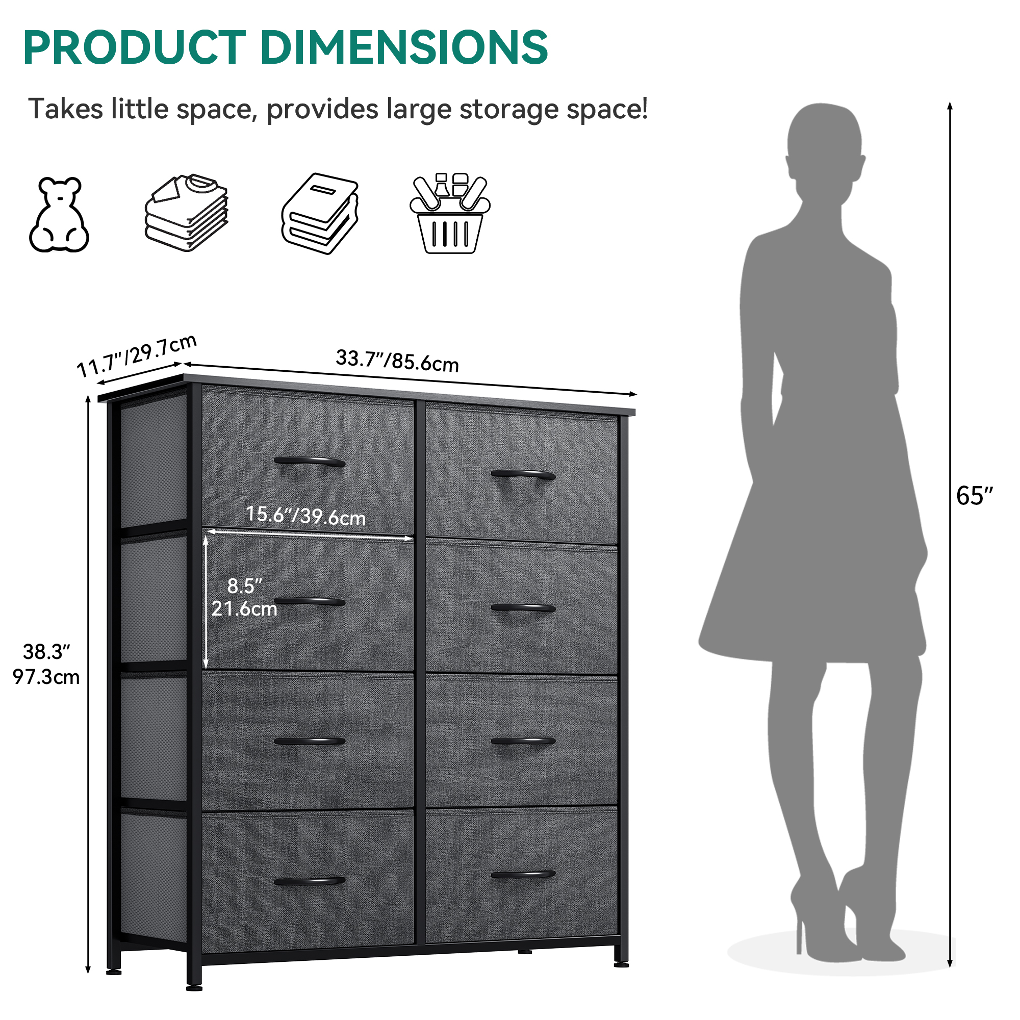 TAUS Dresser with 8/9/10/16 Drawers Fabric Storage Tower Tall Chest Organizer - Picture 30 of 60