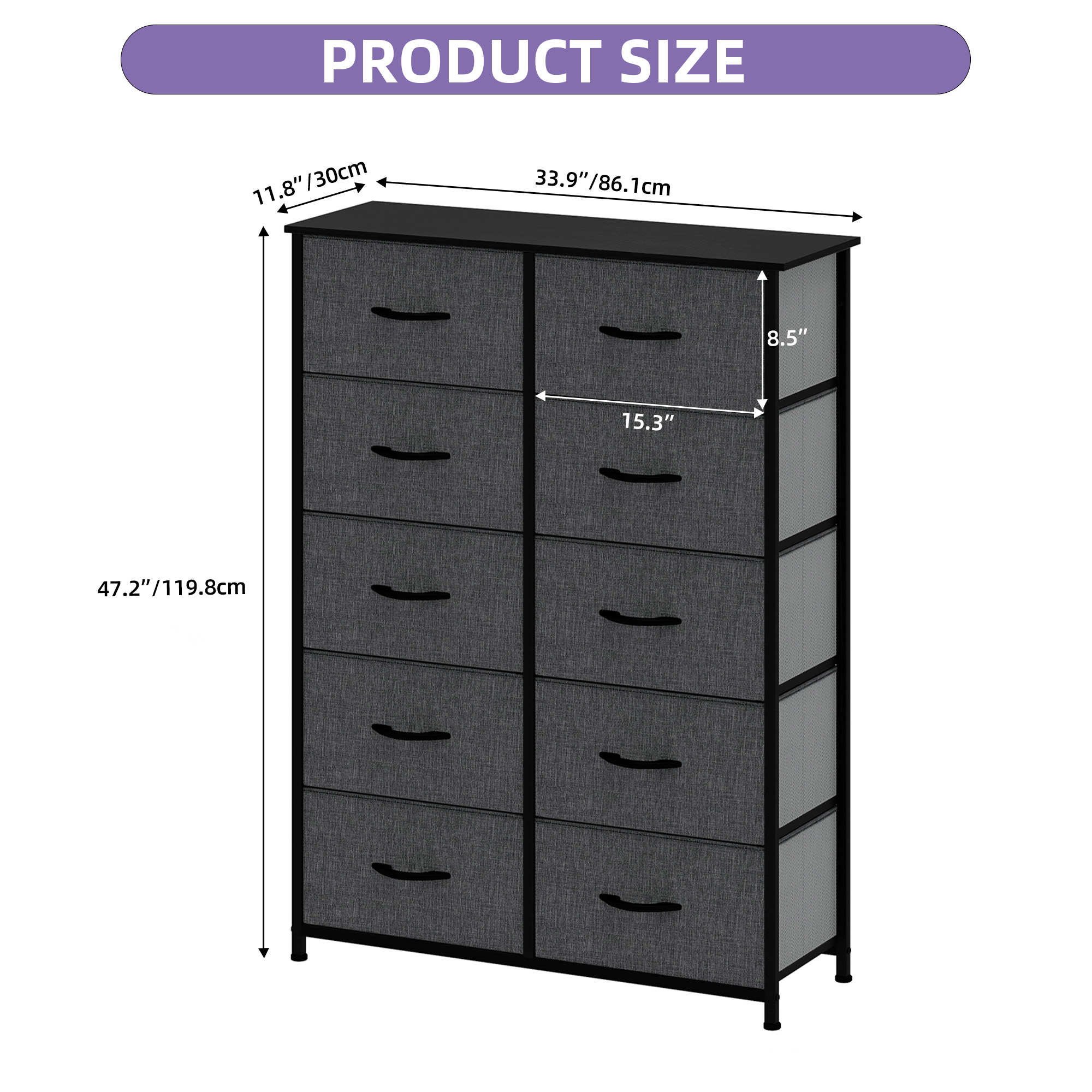 TAUS Dresser with 8/9/10/16 Drawers Fabric Storage Tower Tall Chest Organizer - Picture 60 of 60