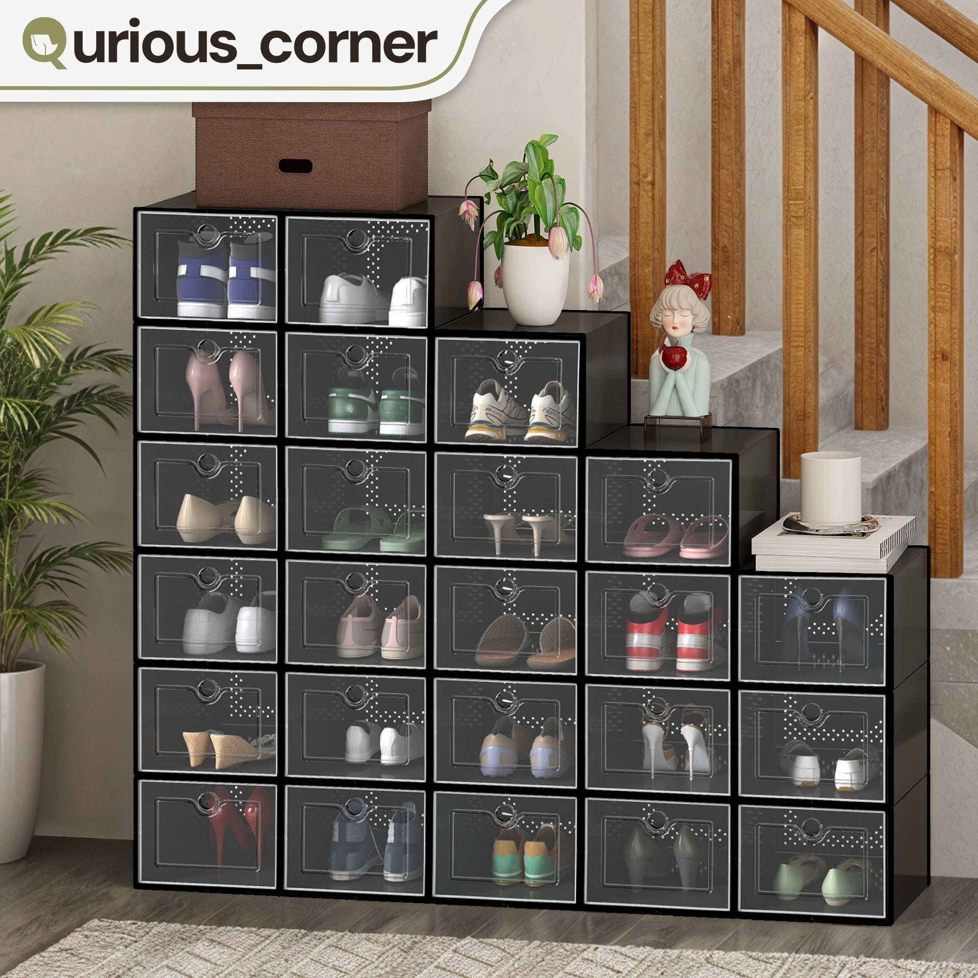 TAUS Stackable Storage Boxes, Organizers and Drawers for Shoes - Black/White