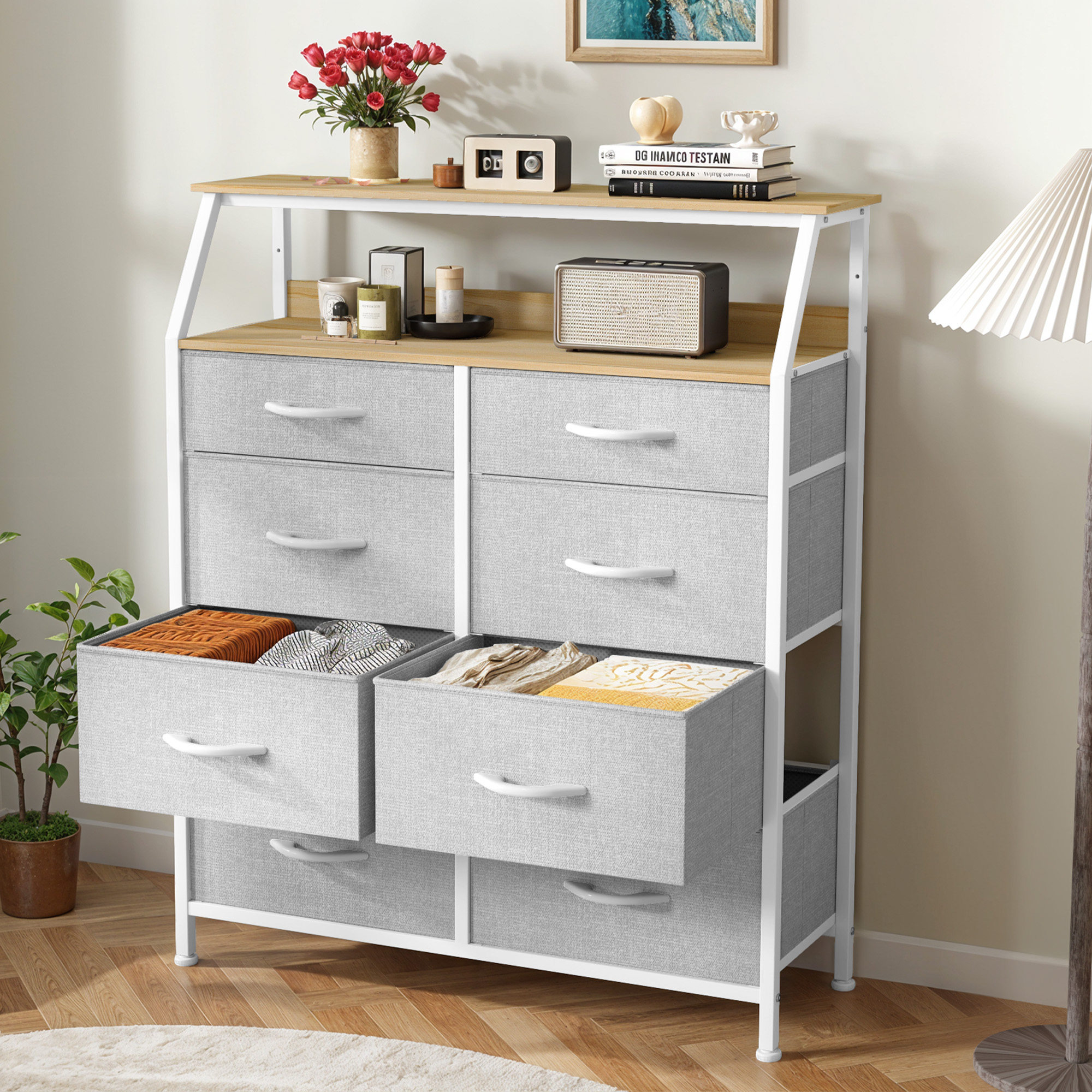 8-Drawer Dresser Storage Unit for Bedroom, Closet, Living Room, Gray/Black