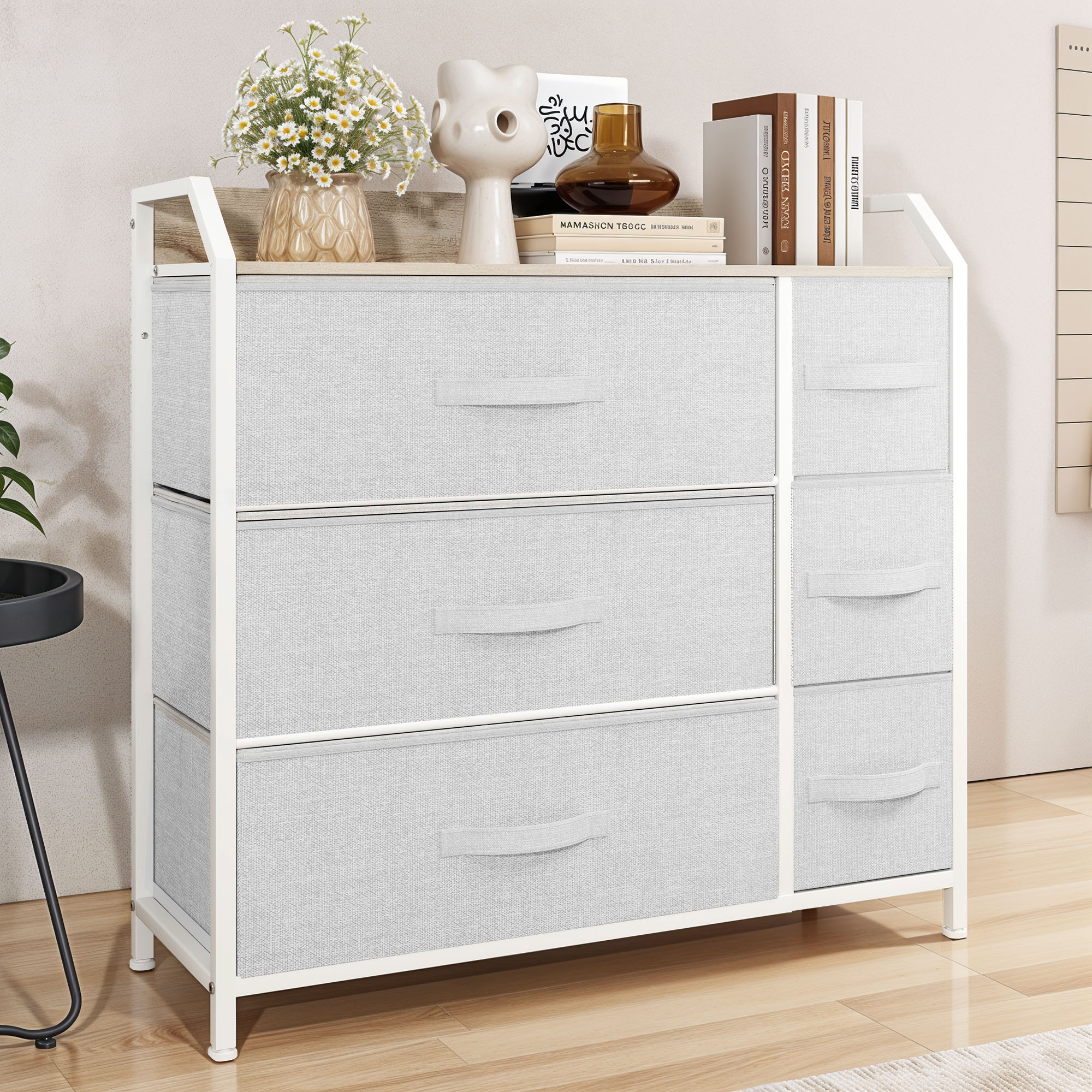 Chest of Drawers with 6 Fabric Drawers, Metal Frame, for Bedroom & Living Room