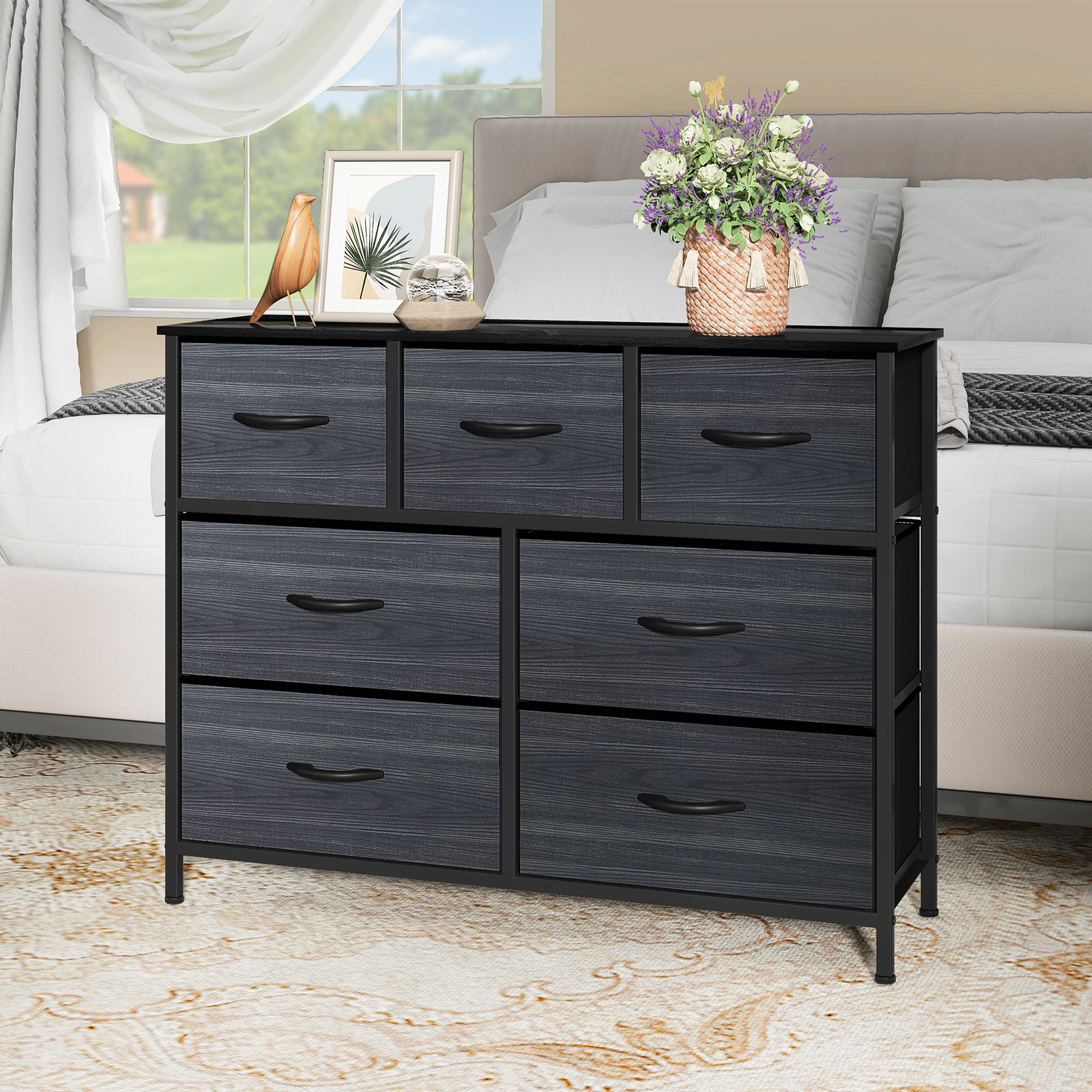 Fabric Chest of Drawers, 7 Drawers, Wide Dresser for Bedroom & Living Room