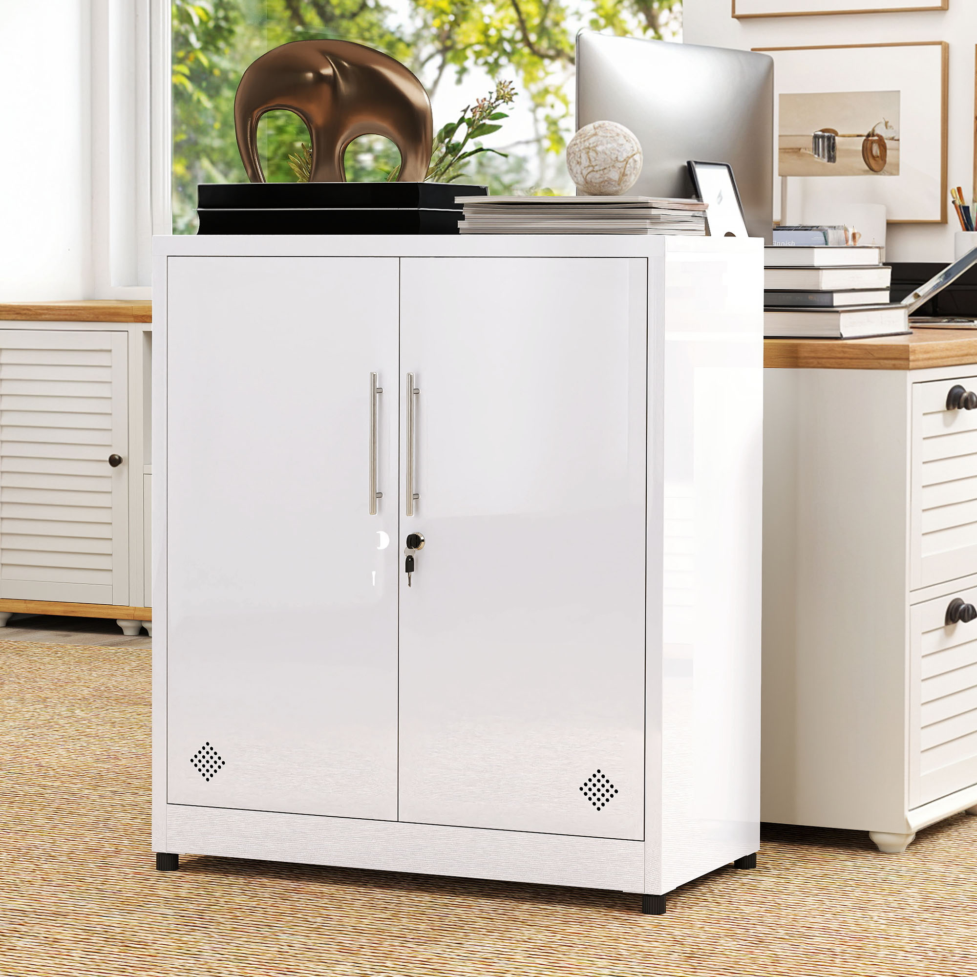 2-Door Metal Filing Cabinet with Lock, Adjustable Shelves, for Home Office Use