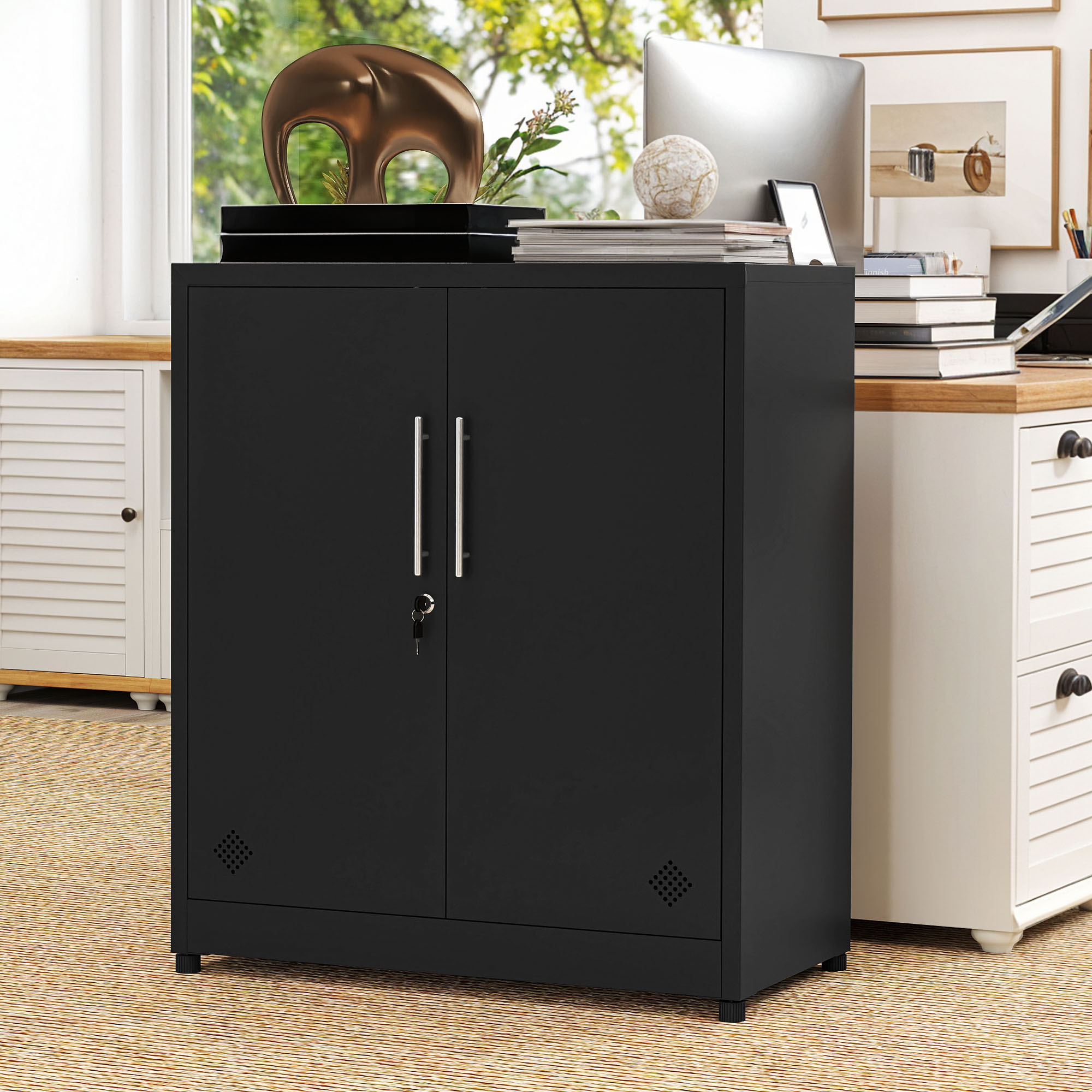 2-Door Metal Filing Cabinet with Lock, Adjustable Shelves, for Home Office Use