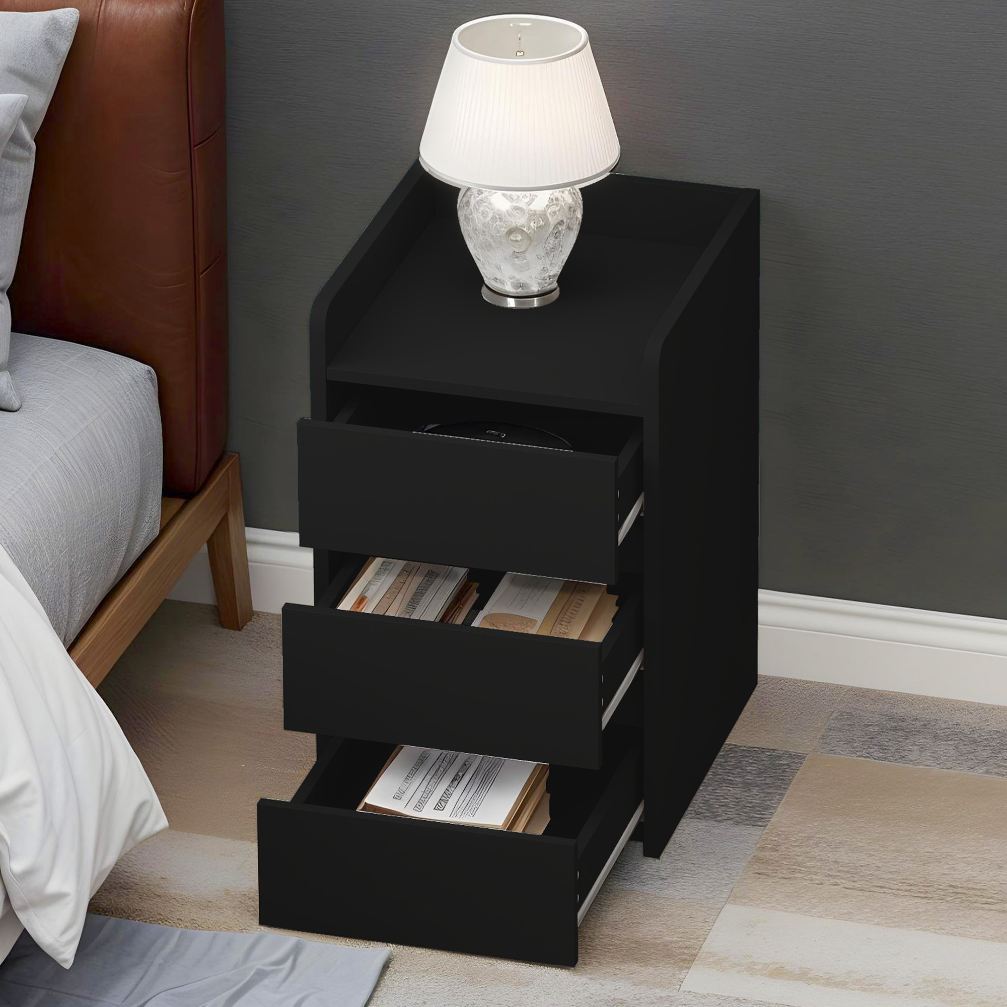 Set of 2 Bedside Tables with 3 Drawers, Storage Nightstands for Bedroom - Picture 16 of 16