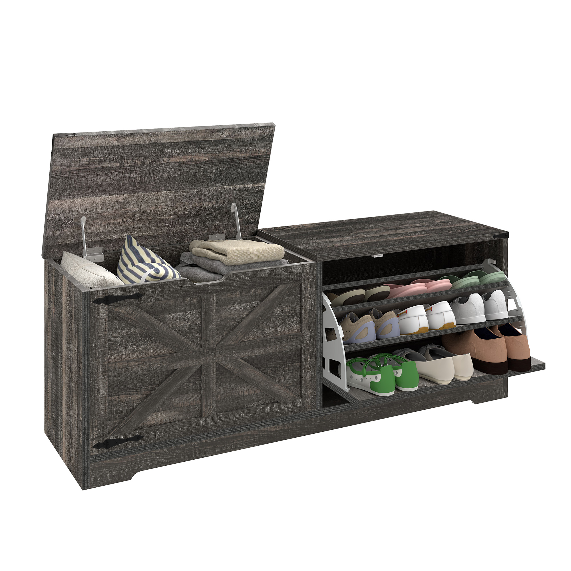 55 inche Shoe Storage Bench Shoe Cabinet with Flip Drawer and Flip-Top Storage - Picture 16 of 17