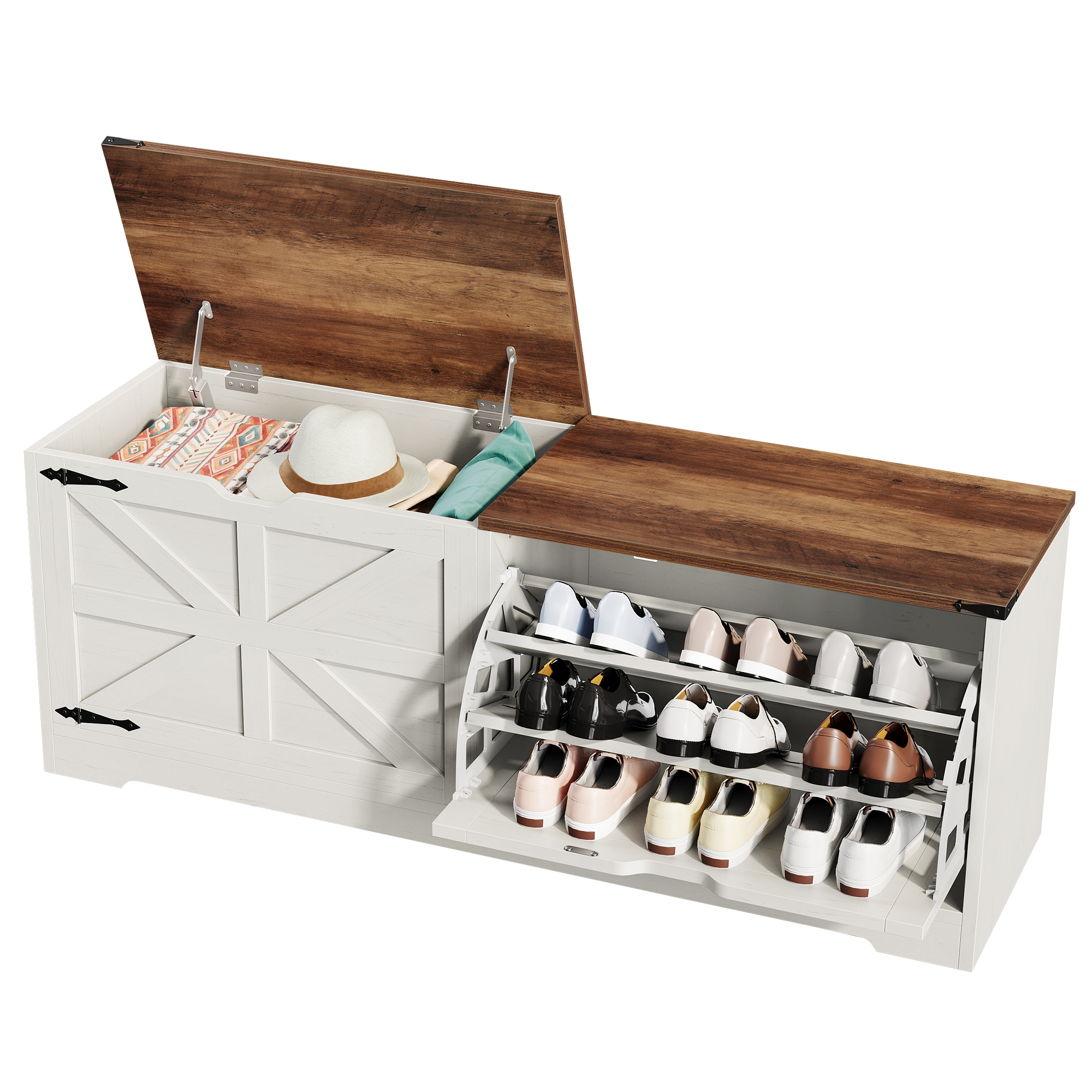 55 inche Shoe Storage Bench Shoe Cabinet with Flip Drawer and Flip-Top Storage - Picture 17 of 17