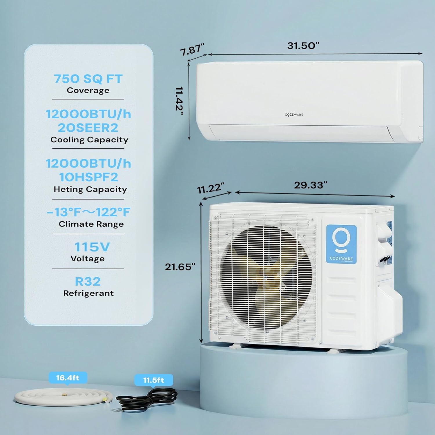 Cozeware 12/18/24K BTU 20 SEER2 Mini Split AC Alexa Wifi AI-ECO 38% Extra Saving