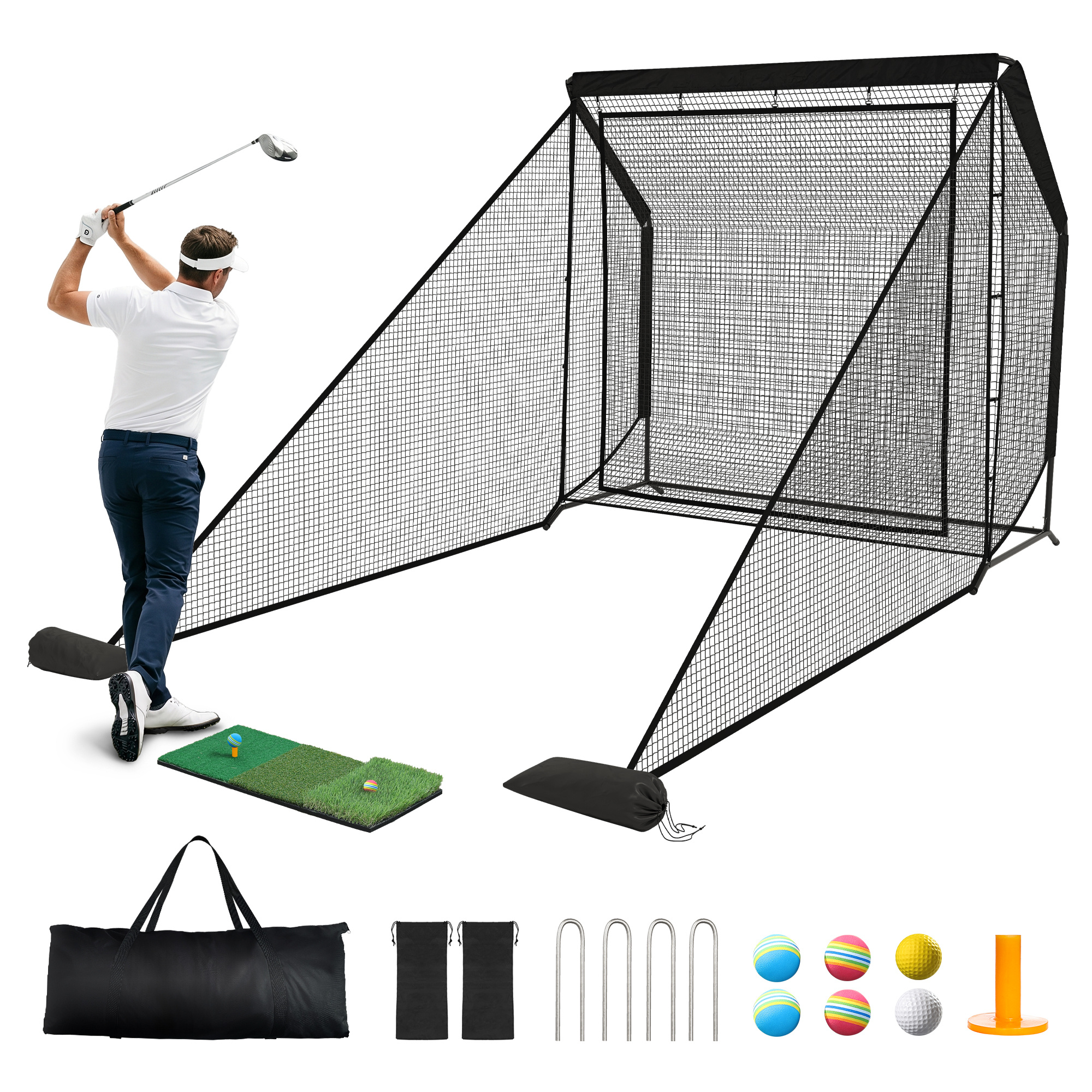 Golf Hitting Net 10x7ft/7x7ft Heavy Duty w/ Side & Back Net Portable Carry Bag