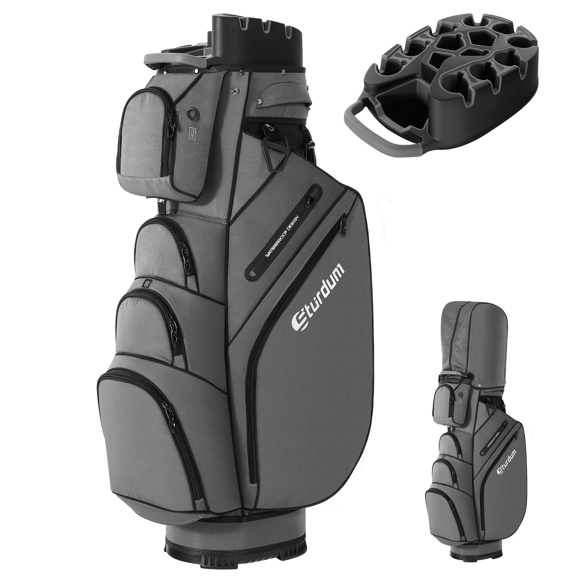 Sturdum T-Lock Golf Cart Bag, 14 Way Full Length Dividers, Rain Cover for Men